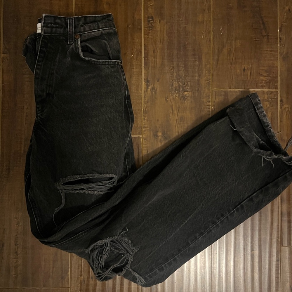 ZARA distressed straight legged black high waisted jeans